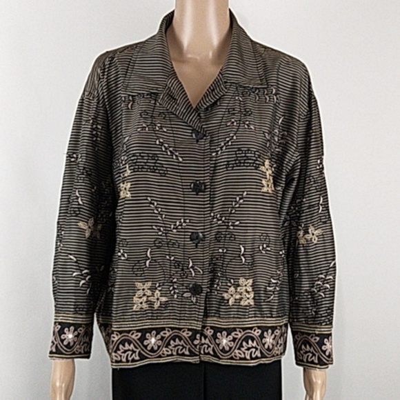Chico's Designs | Silk Jacket Sz 3 Embroidered - Picture 1 of 7